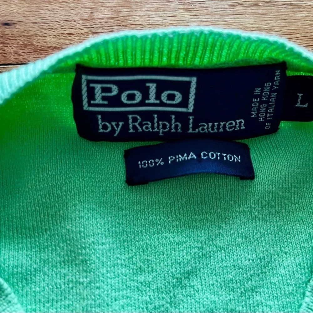 Polo Ralph Lauren Men's Large Bright Green Pima Cotton V-Neck Sweater